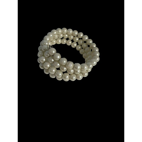 Faux Pearl Coil Dainty Pull On Classic Boho Memory Cuff Beaded Romantic - Picture 5 of 8